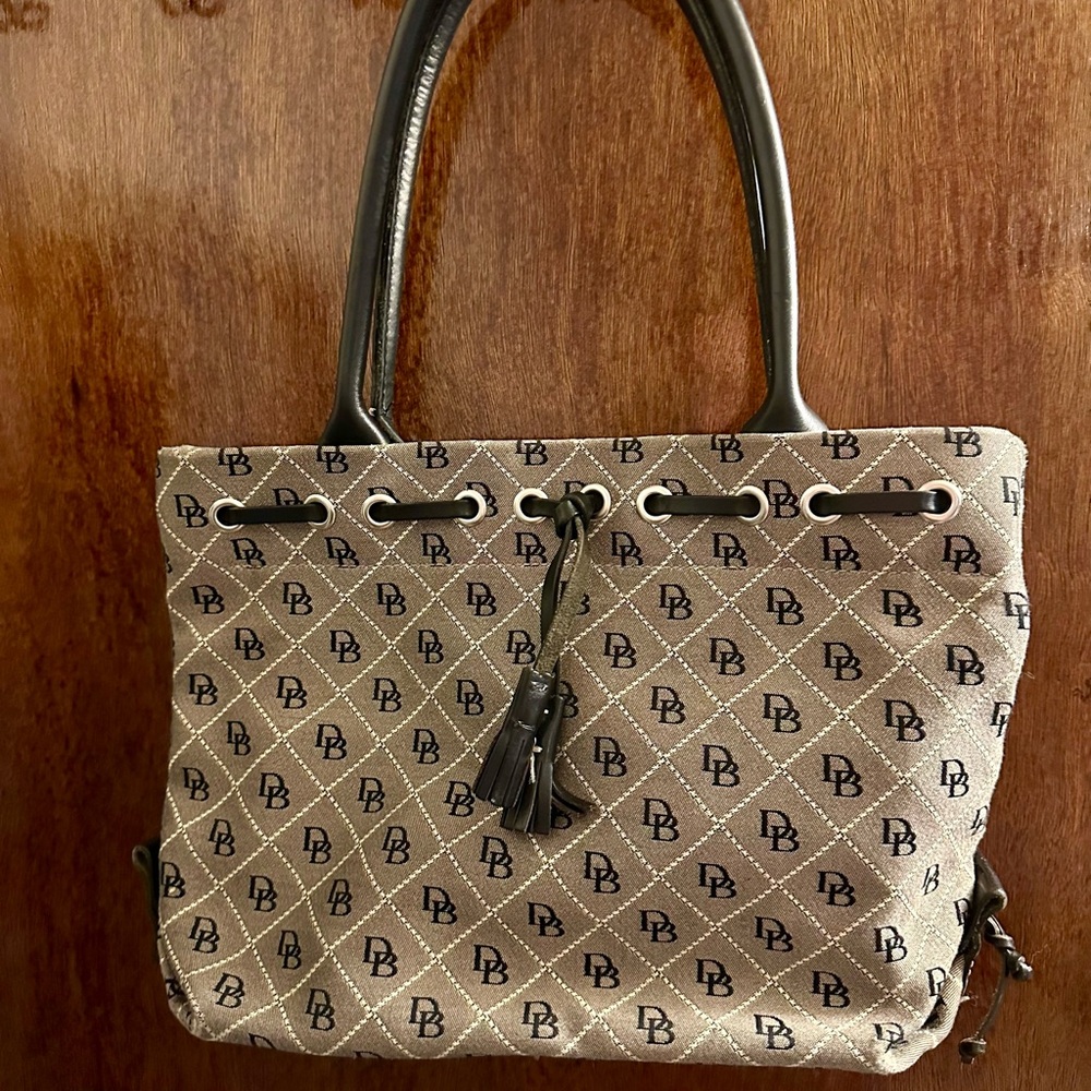 Dooney & Bourke Tan and Black Tote with Monogram Design
